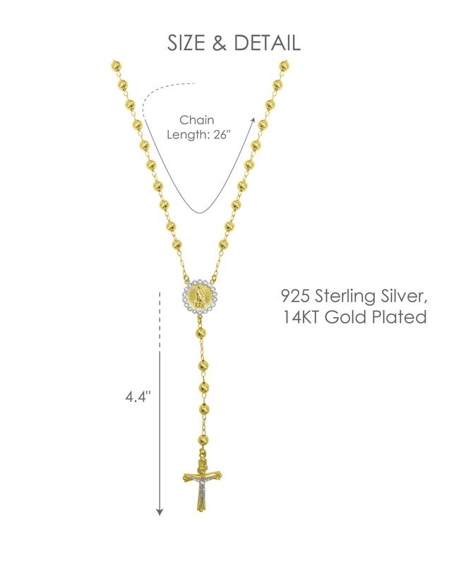 14K Gold Plated Sterling Silver Crystal Rosary Necklace 26" N988