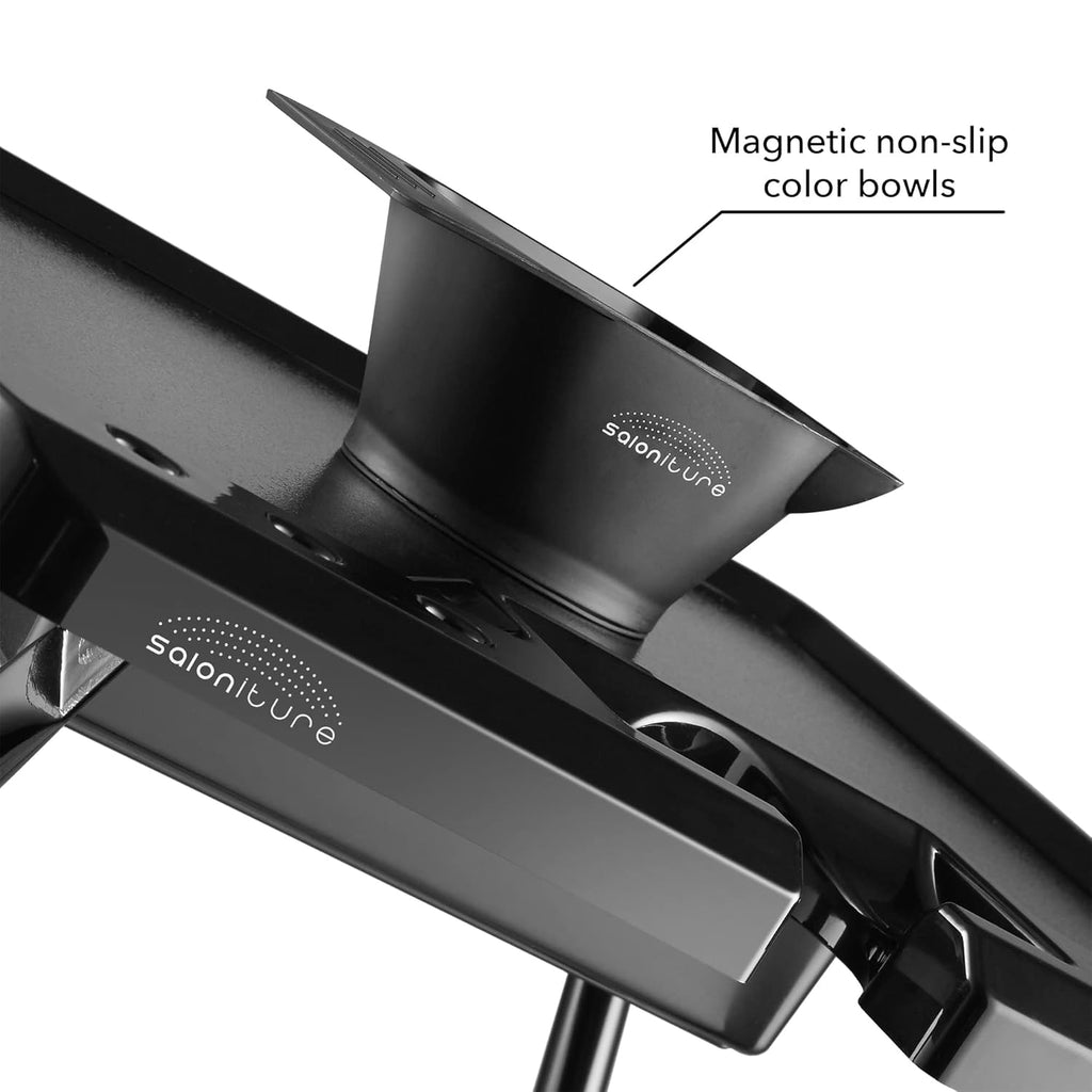Rolling Salon Coloring Tray with Drawer and Magnetic Bowls, Black T719
