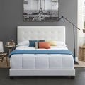 White Upholstered Faux Leather Platform Bed Frame M628