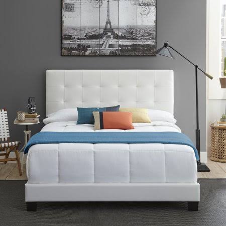 White Upholstered Faux Leather Platform Bed Frame M628