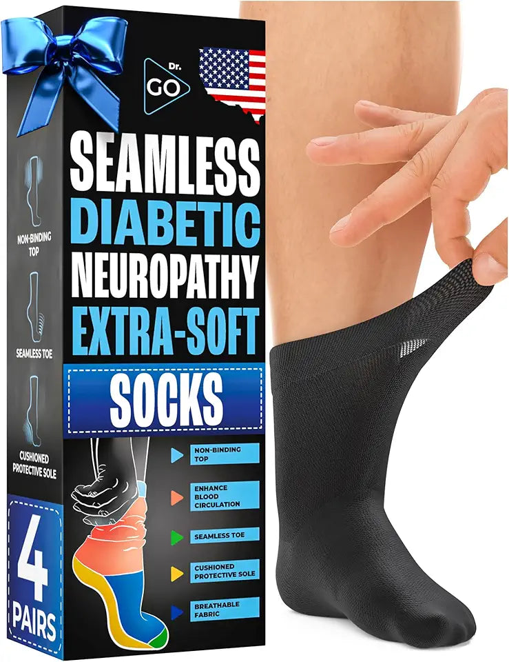 Diabetic Socks Ankle Size 9-12,10-13,13-15 4 Pairs Black O72198