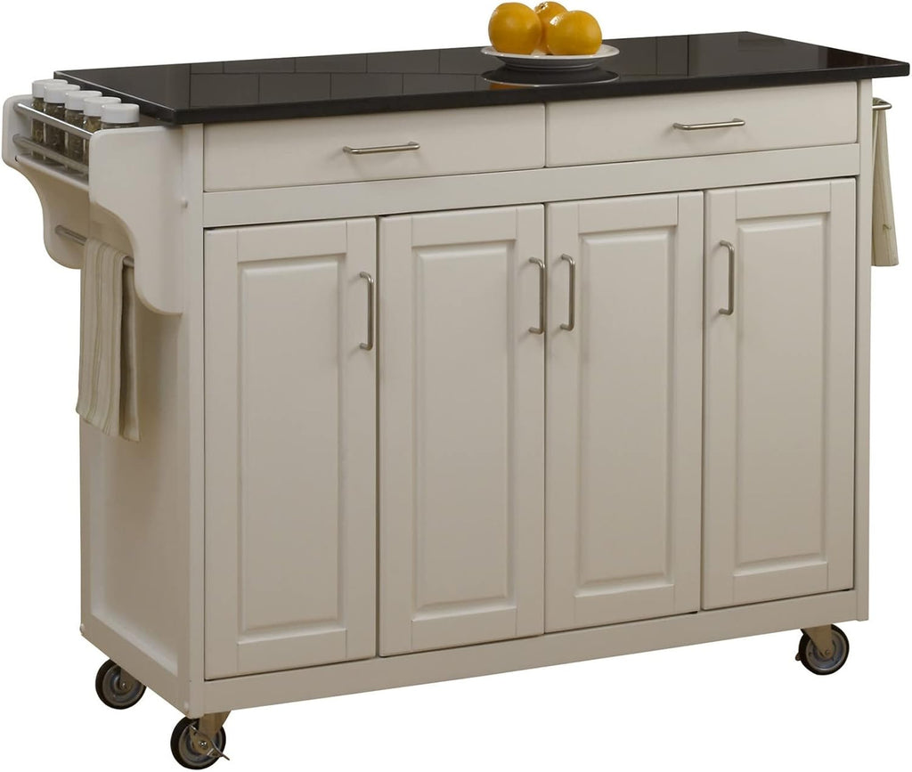 White Finish Four Door Kitchen Cart with Black Granite Top K84841