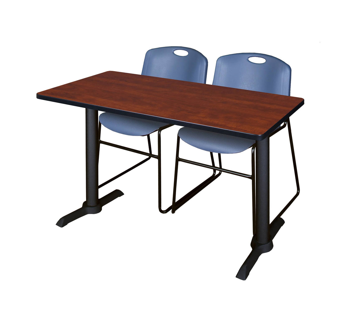 60x22 Training Table Mocha Walnut and 2 Stack Chairs Blue A50614