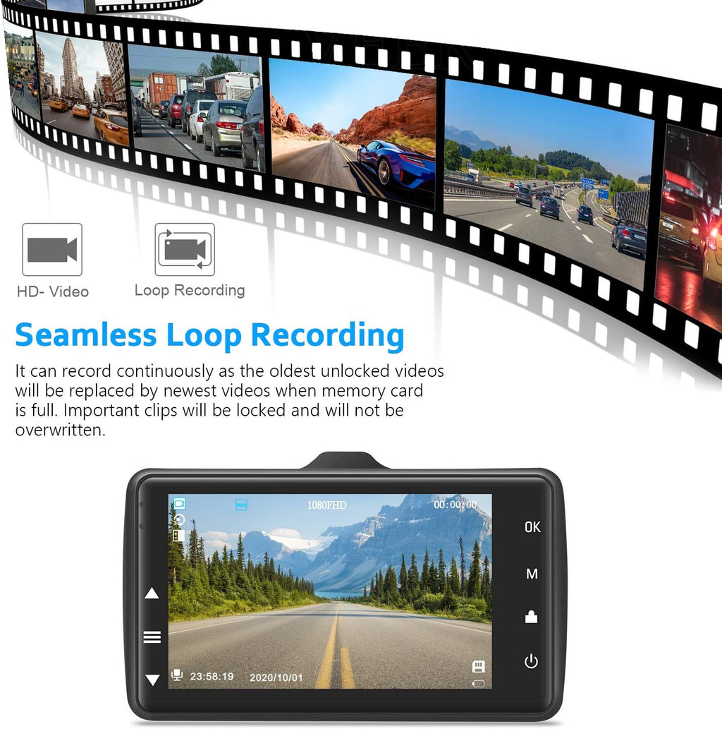 Dash Cam with 32G SD Card, 1080P FHD Car Driving Recorder 3'' IPS Screen 170° Wide Angle Dashboard Camera Aluminum Alloy Case, Parking Monitor Loop Recording Motion Detection Pack of 2 R6017