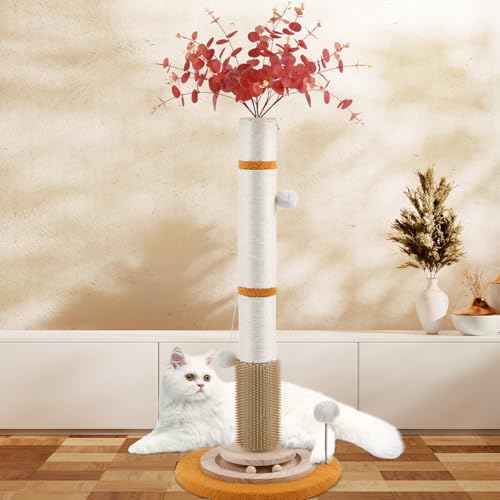 45'' Tall Sisal Rope Cat Scratching Post with Interactive Ball Toys (pink) M489
