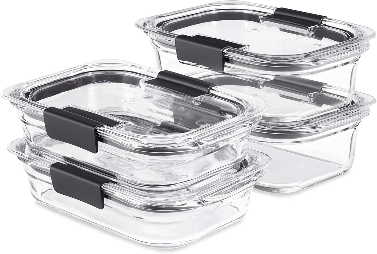8-Piece Glass Food Storage Containers with Lids, Clear/Grey D528829