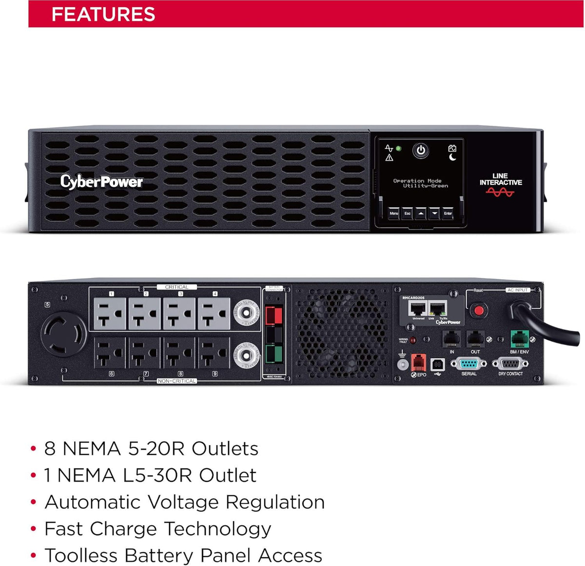 3000VA/3000W 9 Outlets 2U Rack/Tower UPS System W1245