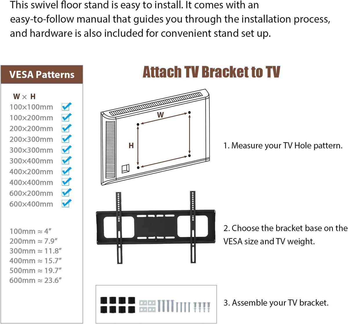 Angle and Height Adjustable Swivel TV Stand with Shelves D662