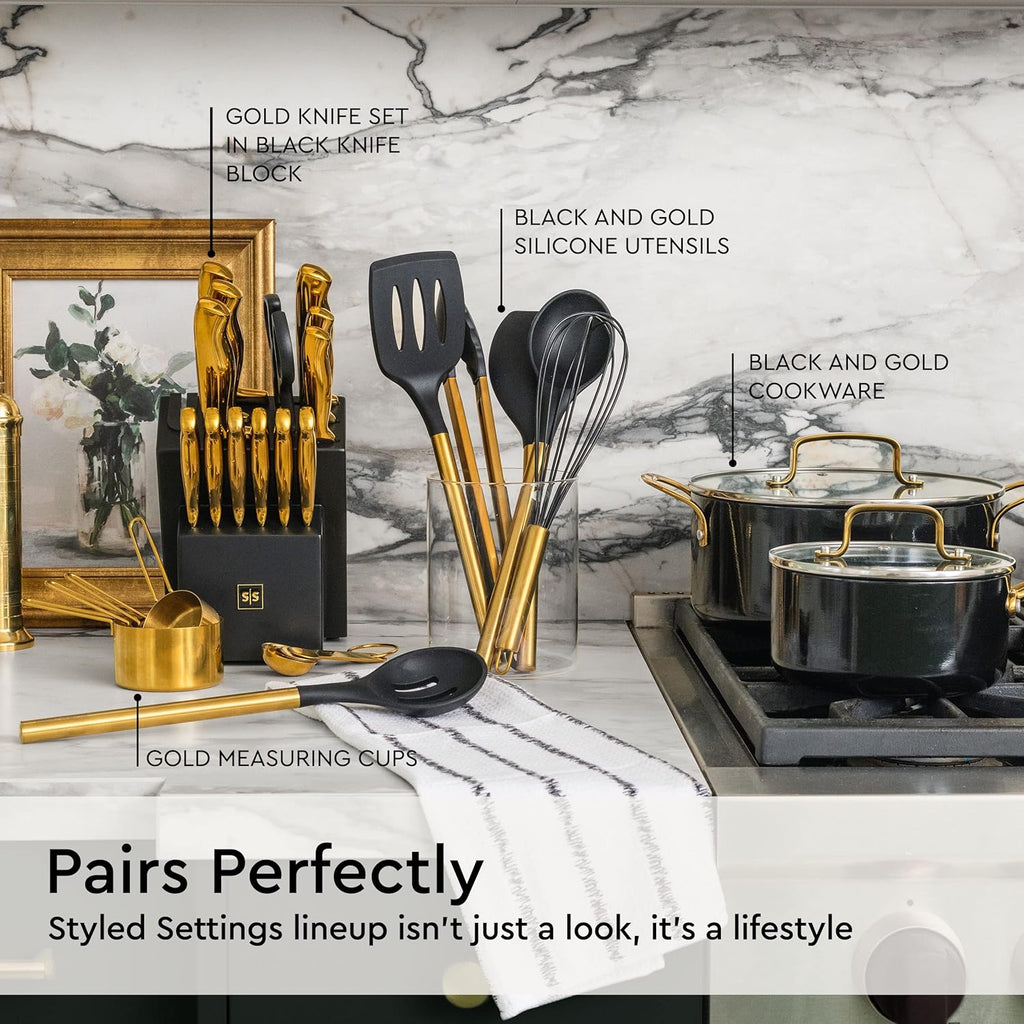 20 Piece Black and Gold Knife Set with Block Self Sharpening X914153