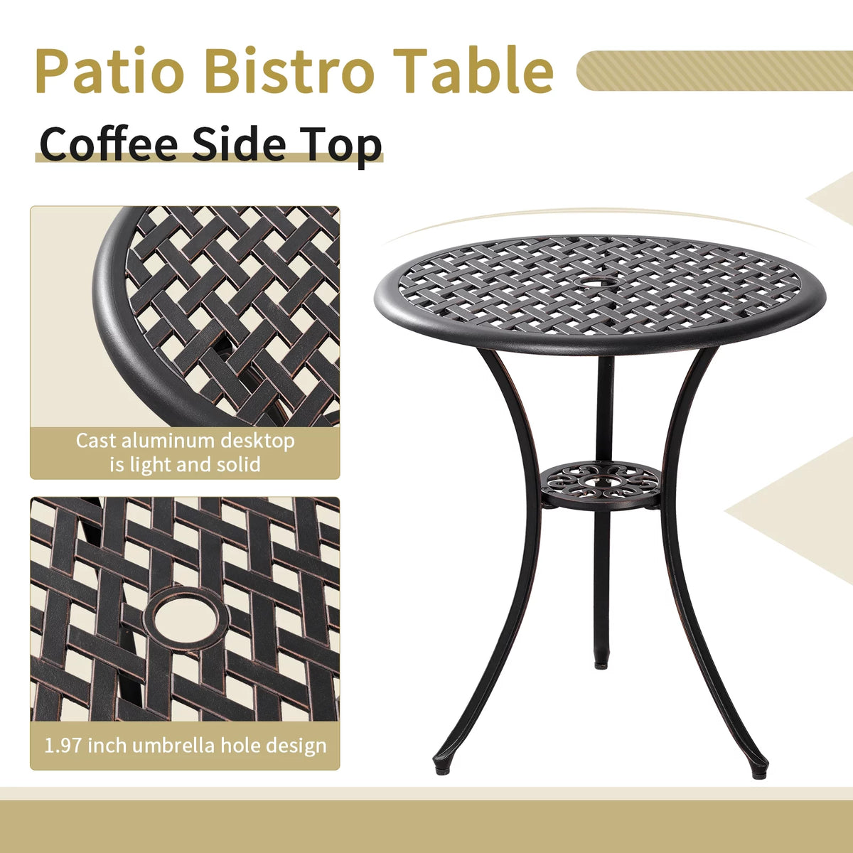 3 Piece Outdoor Bistro Set with 2 Umbrella Hole X749420