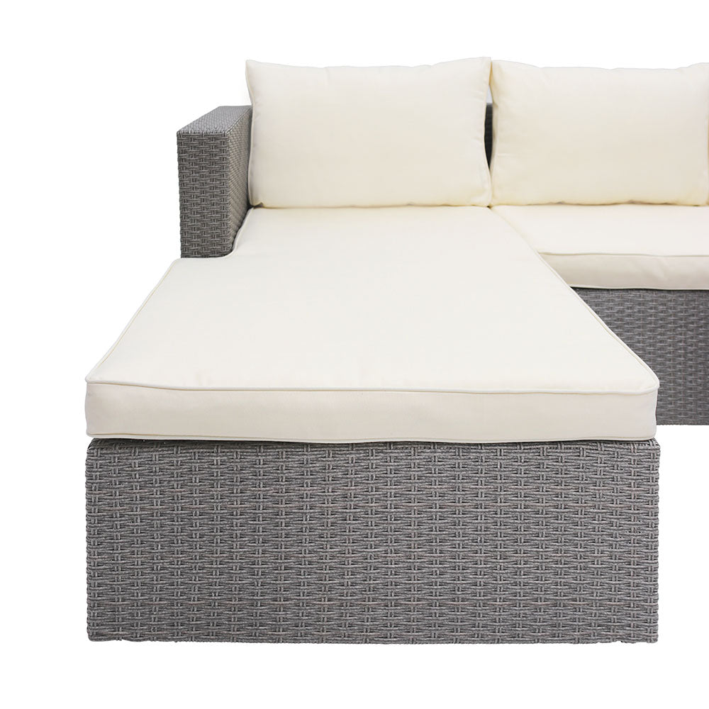 3 Piece Wicker Sectional Conversation Set with Cushions - Grey N642