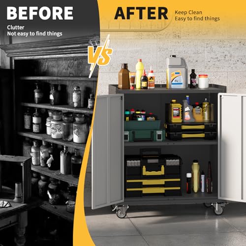 Locking Metal Cabinet with Door, Rolling Storage Cabinet with Shelves K113867