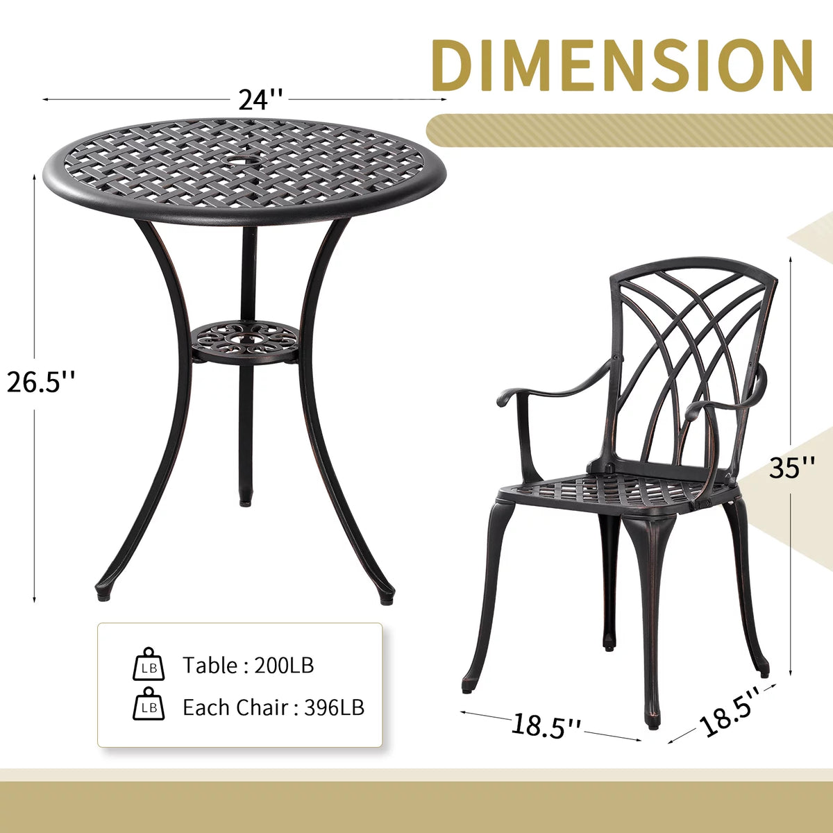3 Piece Outdoor Bistro Set with 2 Umbrella Hole X749420