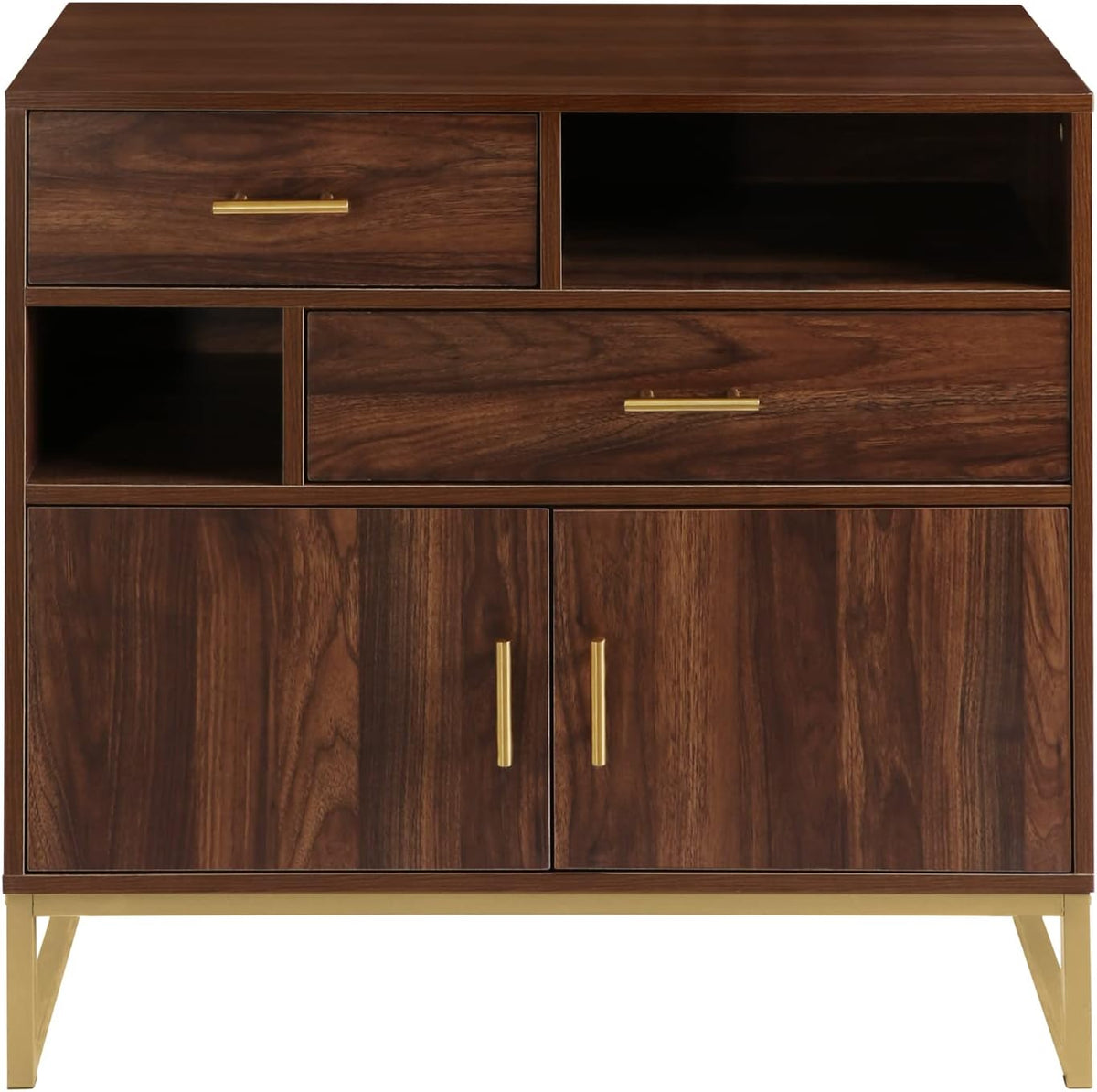 Walnut Wood 2 Doors Accent Storage Cabinet with Drawers and Shelves I40459