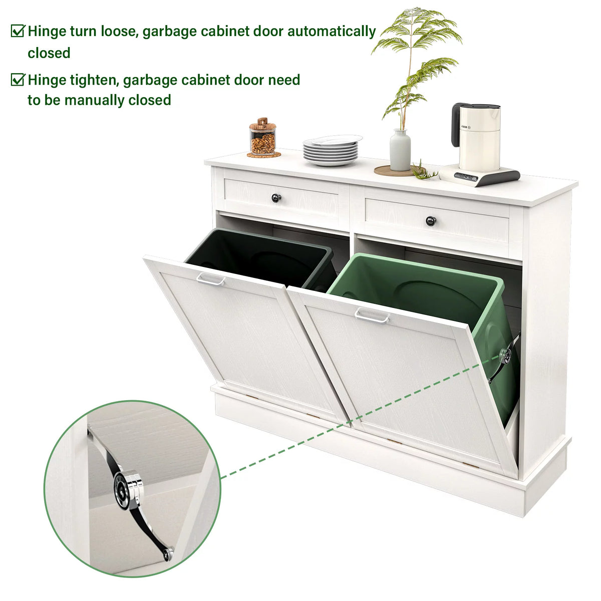 White Free Standing Tilt Out Trash Cabinet with Drawer R919