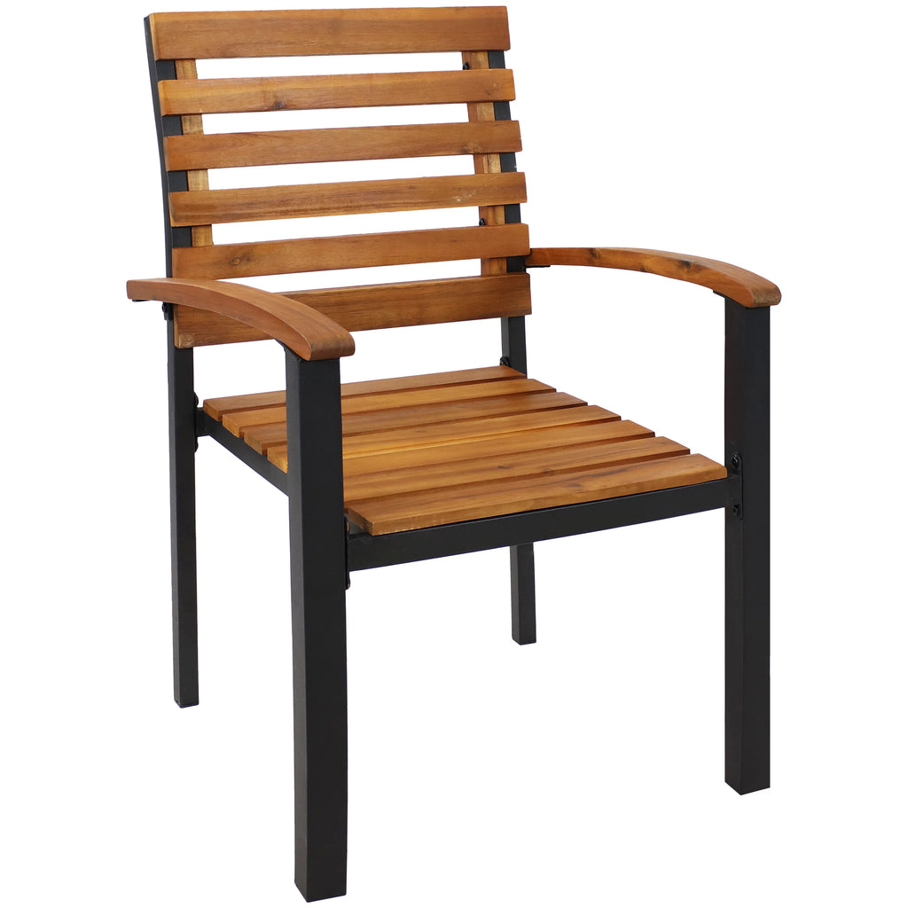 Set of 2 Acacia Wood and Steel Outdoor Patio Armchairs P8488