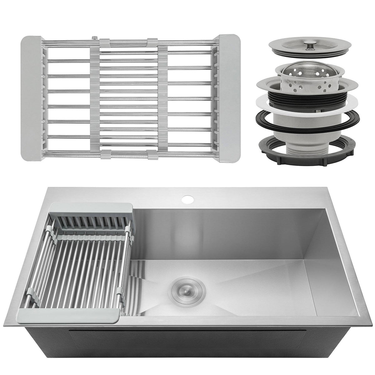 Drop-In Kitchen Sink with Adjustable Tray and Drain Strainer Kit Y608916