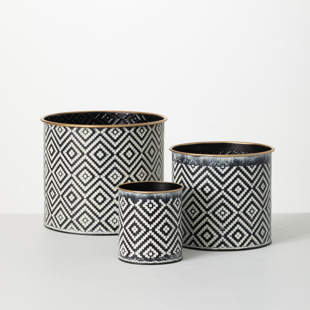 Geometric Motif Metal Planter Set of 3, Multicolored U26234
