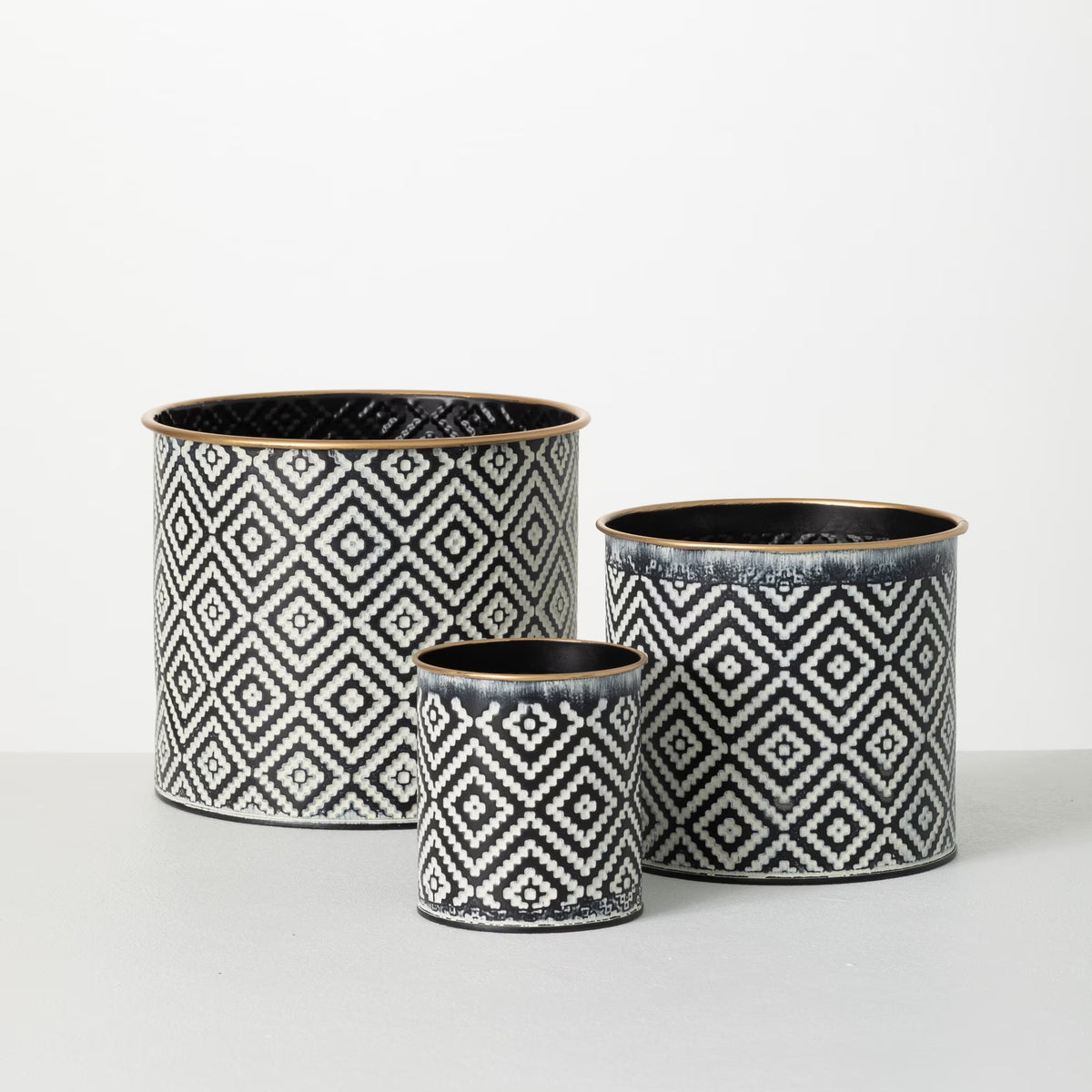 Geometric Motif Metal Planter Set of 3, Multicolored U26234