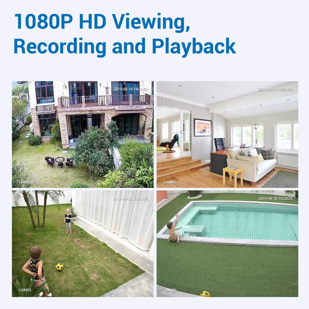 1080P 4 Pcs Outdoor Indoor CCTV Security Camera System with 1TB Hard Drive A71916