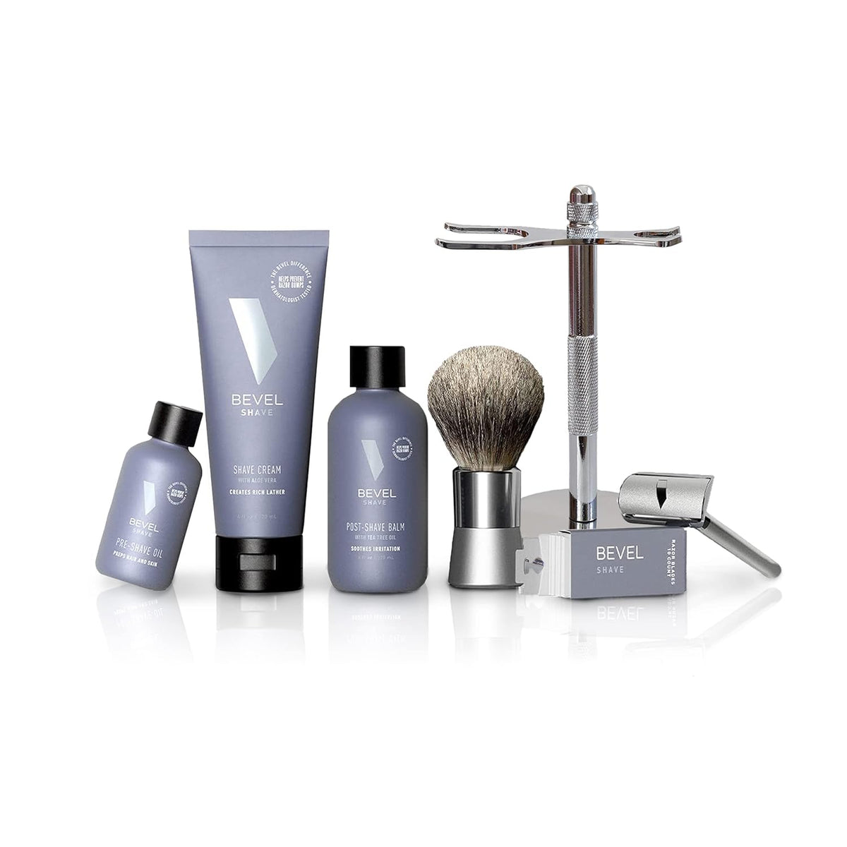 Shaving Kit with Safety Razor, Shaving Brush, Shave Creams, Oil, Balm and 20 Blades Q705682