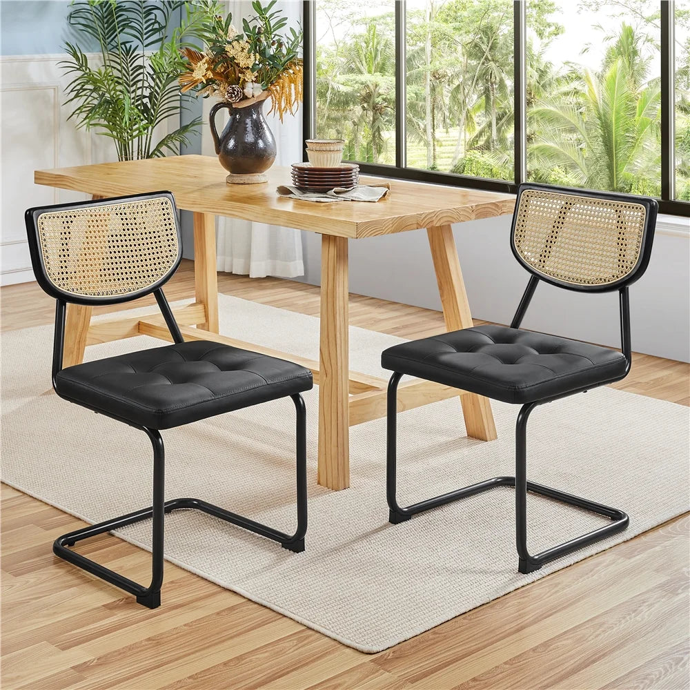 Black Armless Dining Chairs with Mesh Rattan Back X416