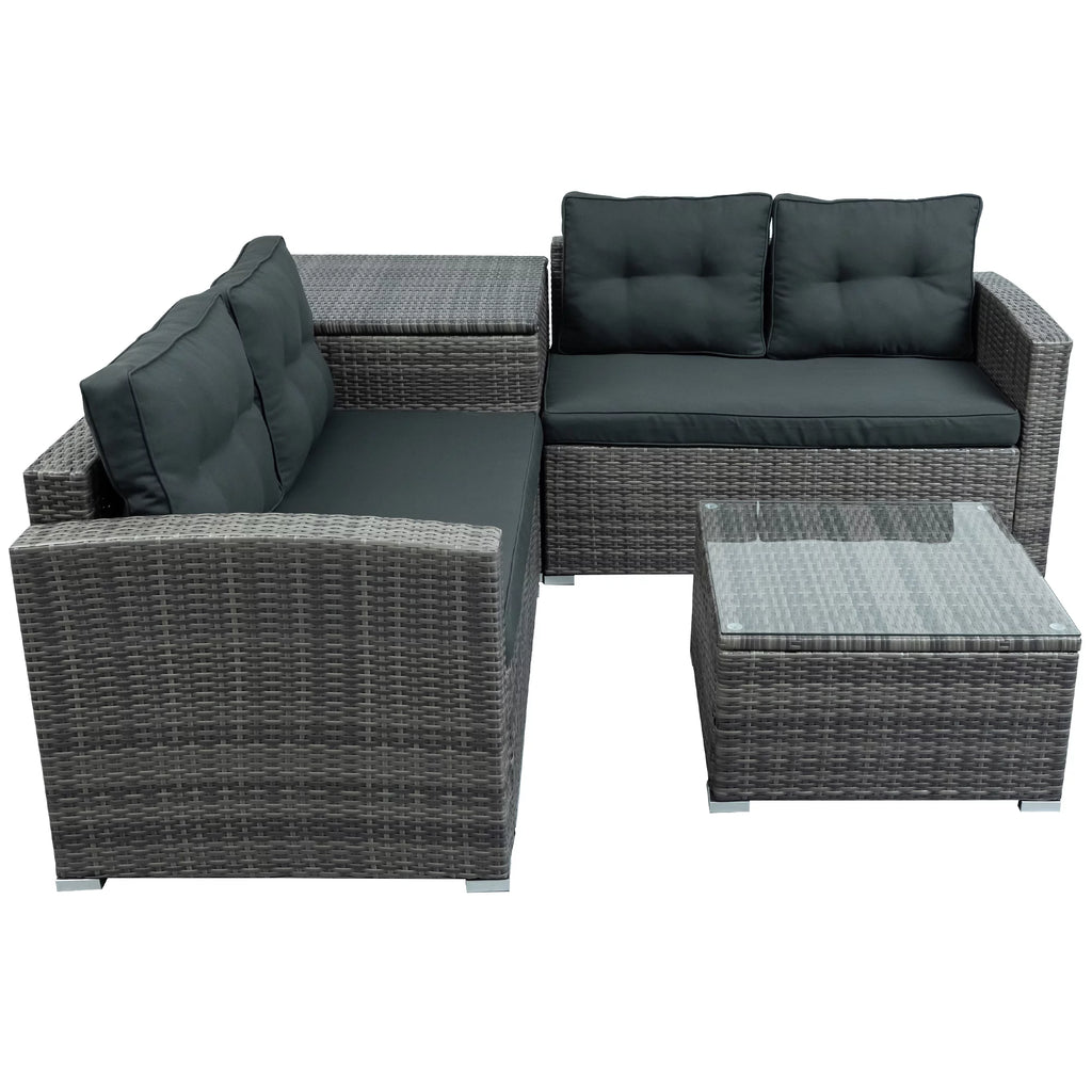 4 Pcs Wicker Patio Conversation Sofa Set with Storage Box & Table Y900