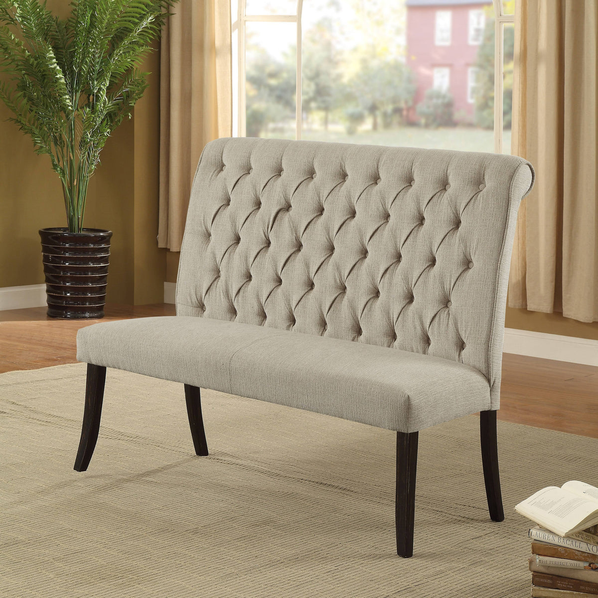 Ivory Chenille Tufted Dining Bench R105