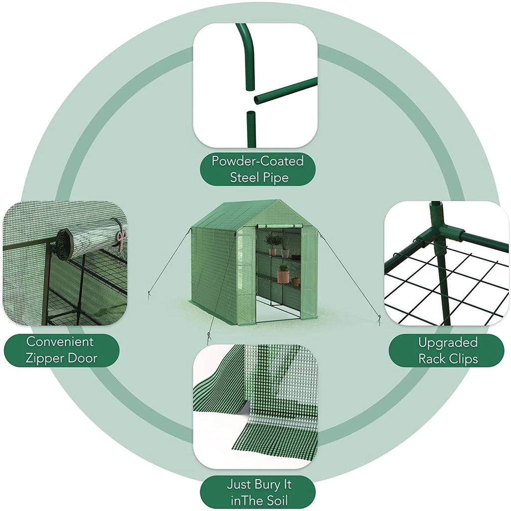 8 FT Pop-up Walk-in Greenhouse with Shelves R340