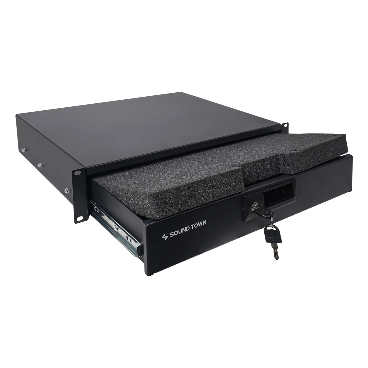 12U PA DJ Pro Audio Rack Road ATA Case with 11U Slant Mixer Top, Locking Drawer, Side Table, 20’’ Rackable Depth and Casters I646866