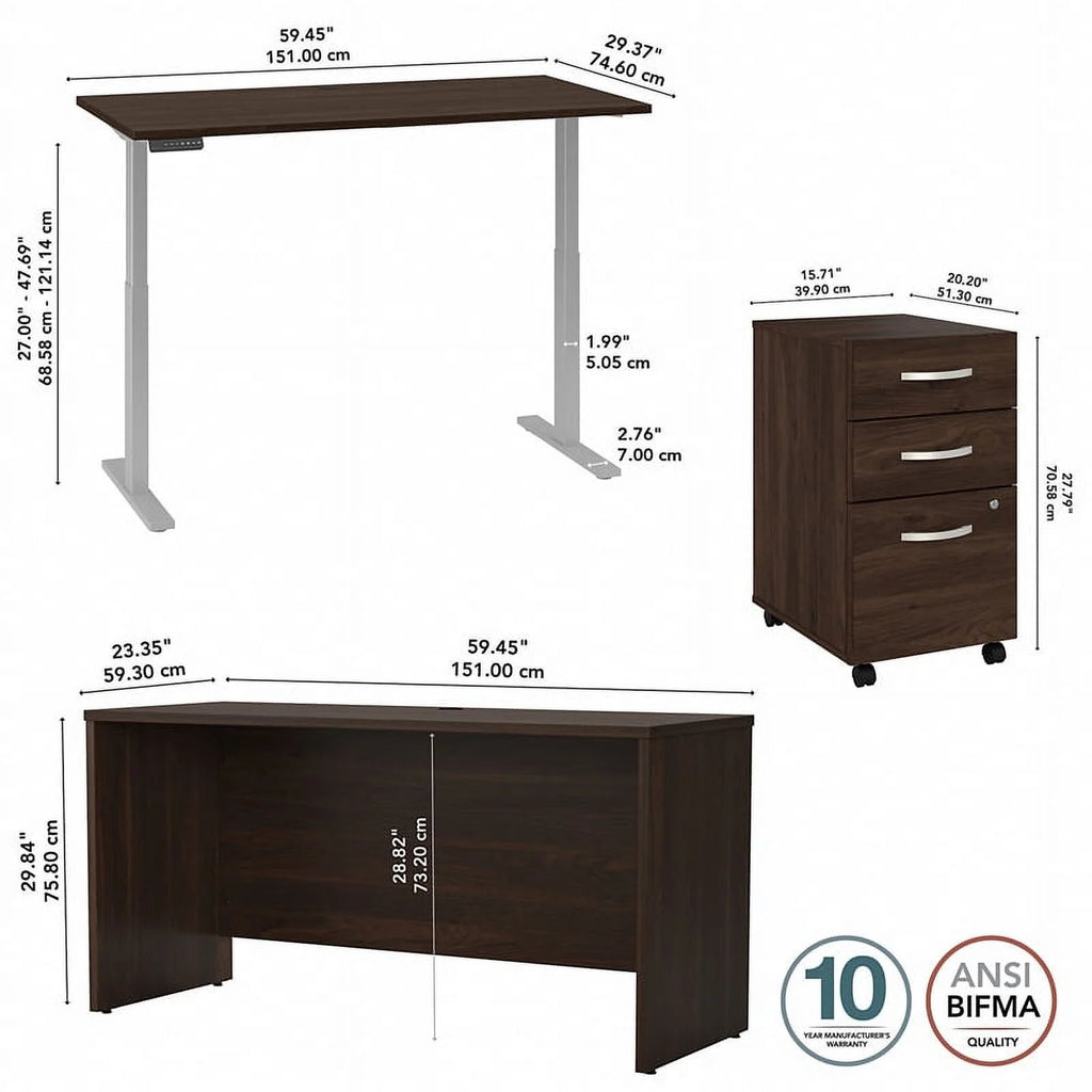Black Walnut Engineered Wood Adjustable Standing Desk Set D202