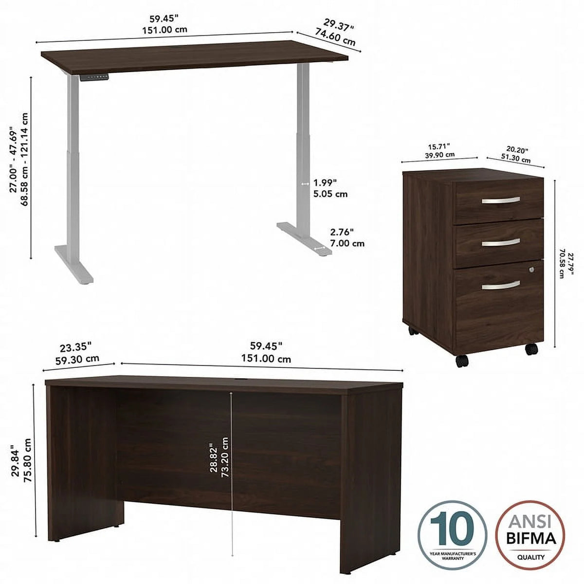 Black Walnut Engineered Wood Adjustable Standing Desk Set D202
