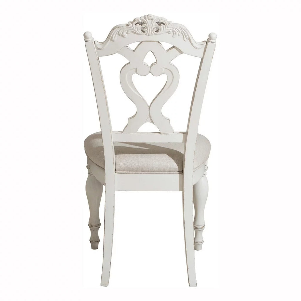 Antique White Writing Desk Chair with Engraved Backrest E453343