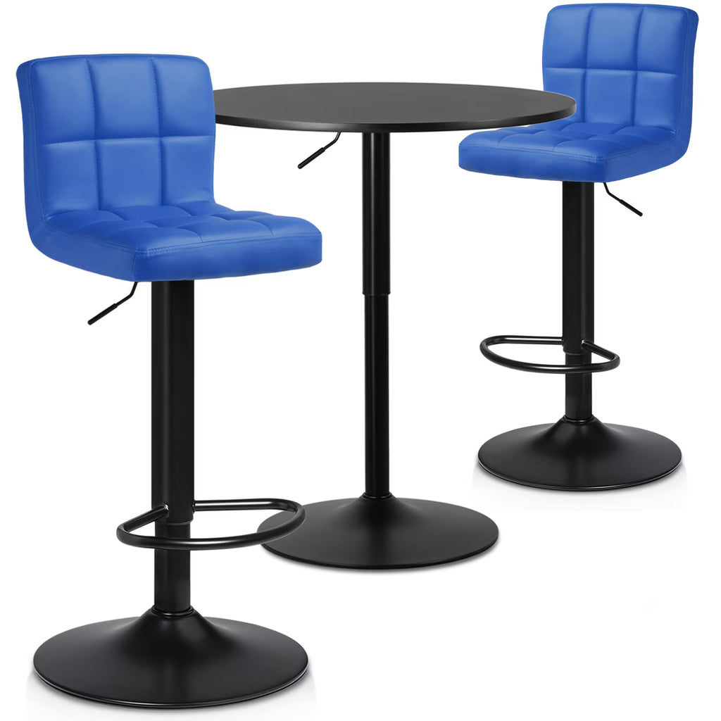 Blue/Black 3 Piece Bar Table and PU Leather Bar Stools F31714