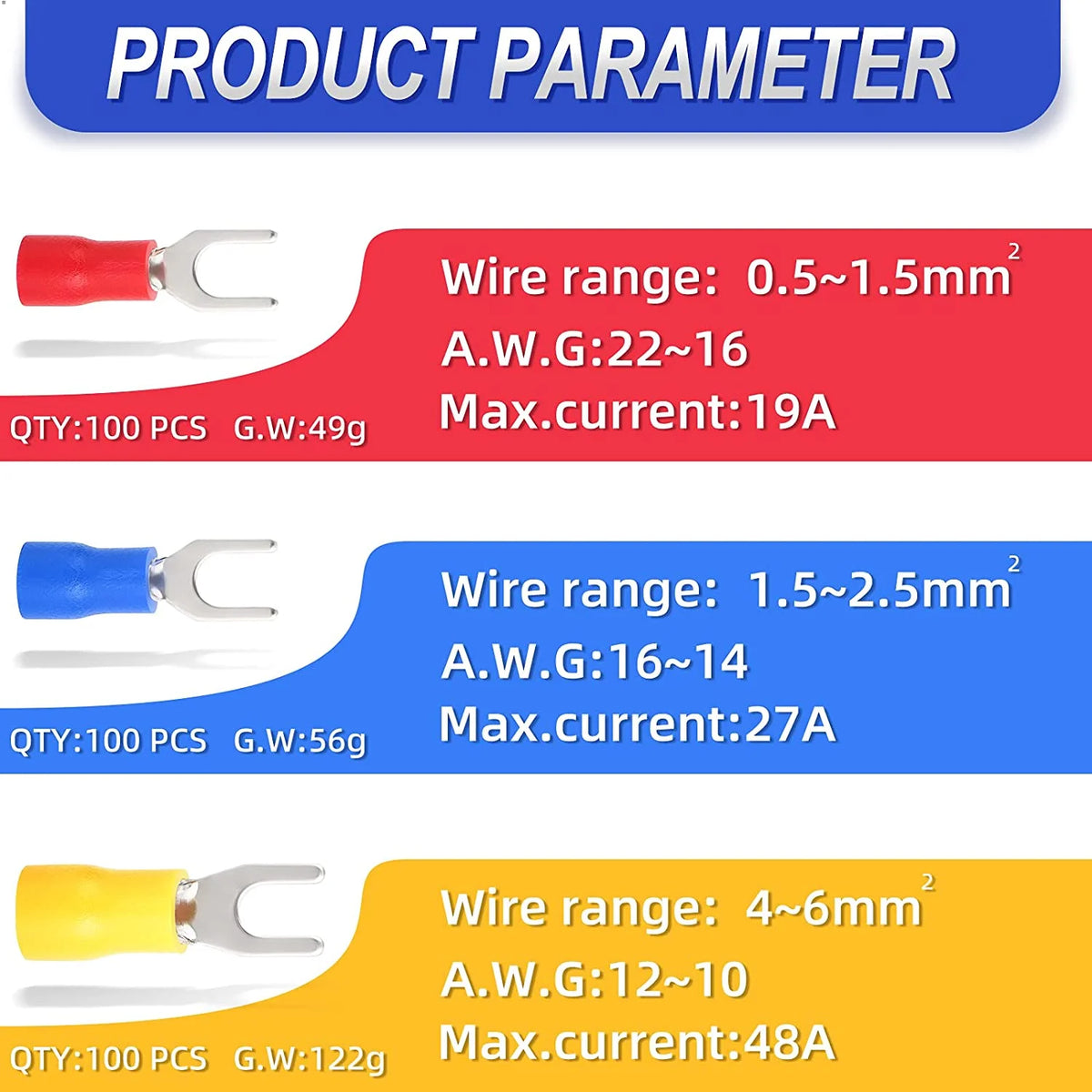 300 Pcs Insulated Fork Spade Wire Connector Terminal T60678