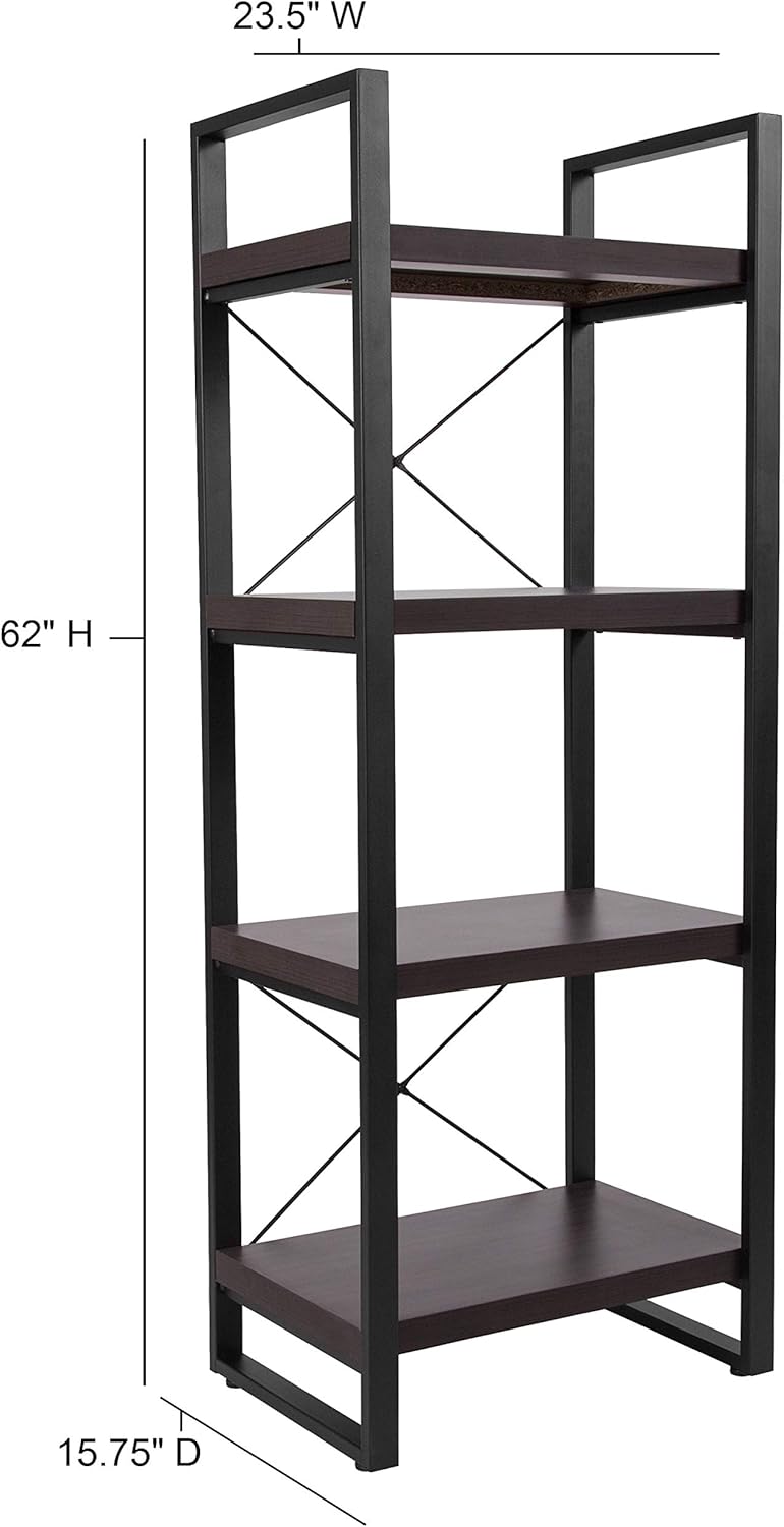 Charcoal Wood Grain 4 Shelf Etagere Bookcase A2687