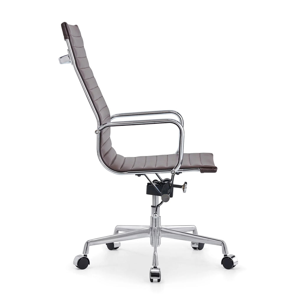 High Back Executive Office Chair with Armrest Adjustable Swivel Vegan Leather Brown D633