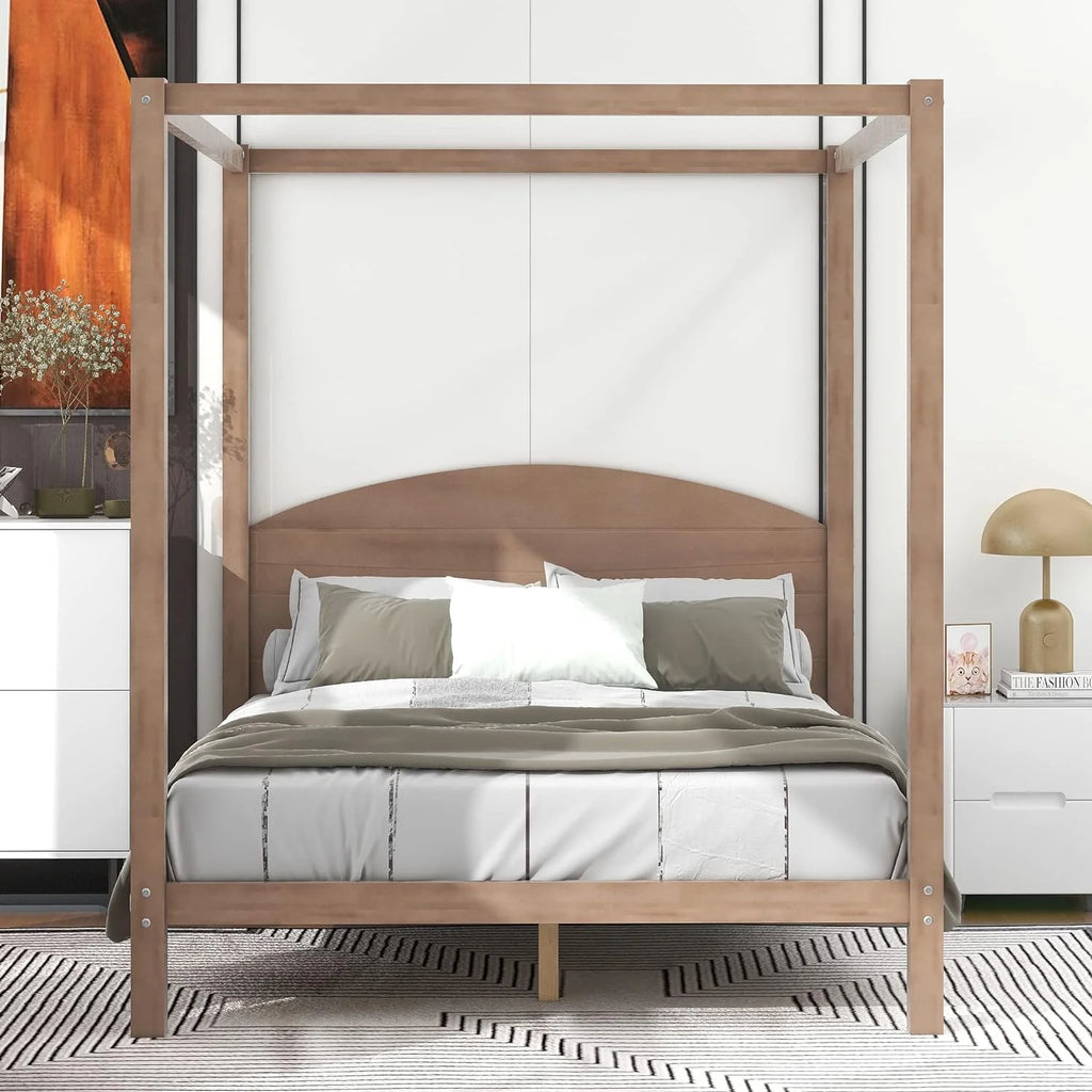 Brown Wash Queen Size 4-Post Canopy Bed Frame B6640