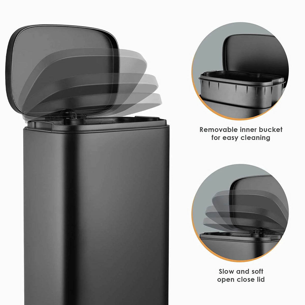 Black Stainless Steel Trash Can D13212