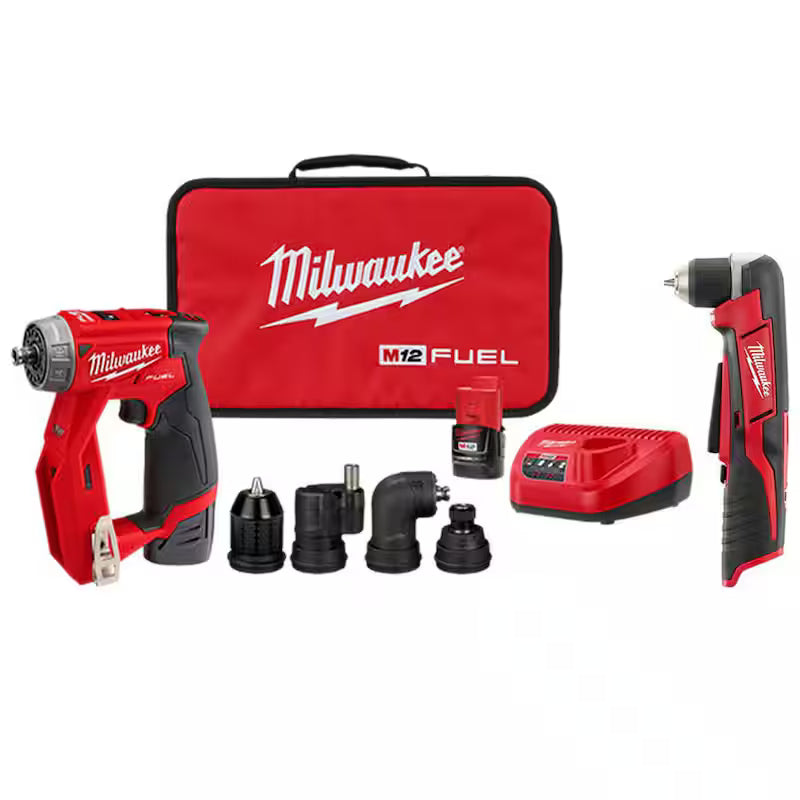 12V Lithium-Ion Brushless Cordless 4-in-1 Interchangeable 3/8 in. Drill Driver Kit with Right Angle Drill G334