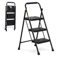 3 Step Folding Steel Step Ladder with Handgrip, 500 Lbs, Black T936