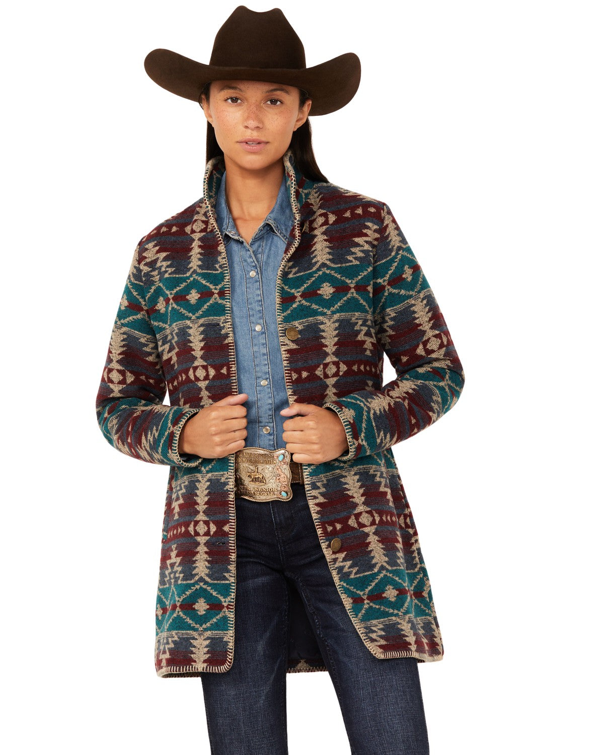 Burgundy Southwestern Print Jacket E46394