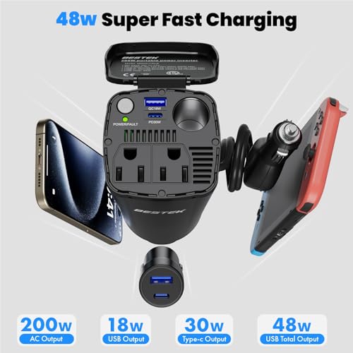 200W Power Inverter, 12V DC to 110V AC Car Plug Adapter Outlet Converter R60145