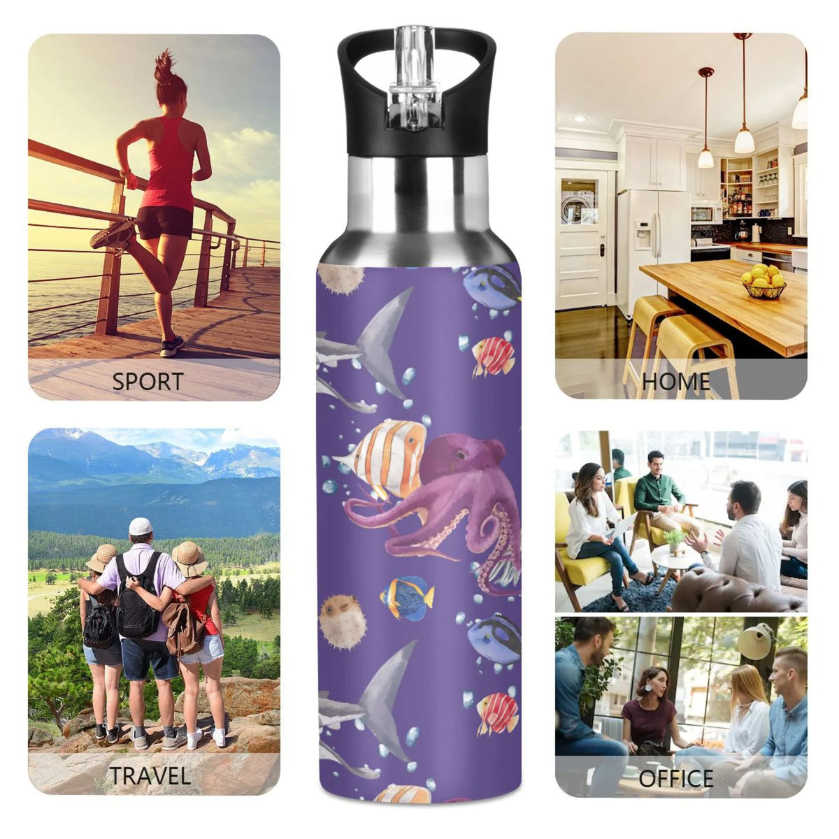 20 OZ Stainless Steel Vacuum Insulated Water Bottle with Straw Lid P54930