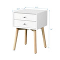 White Bedside Table with 2 Drawers and Rubber Wood Legs Y6259