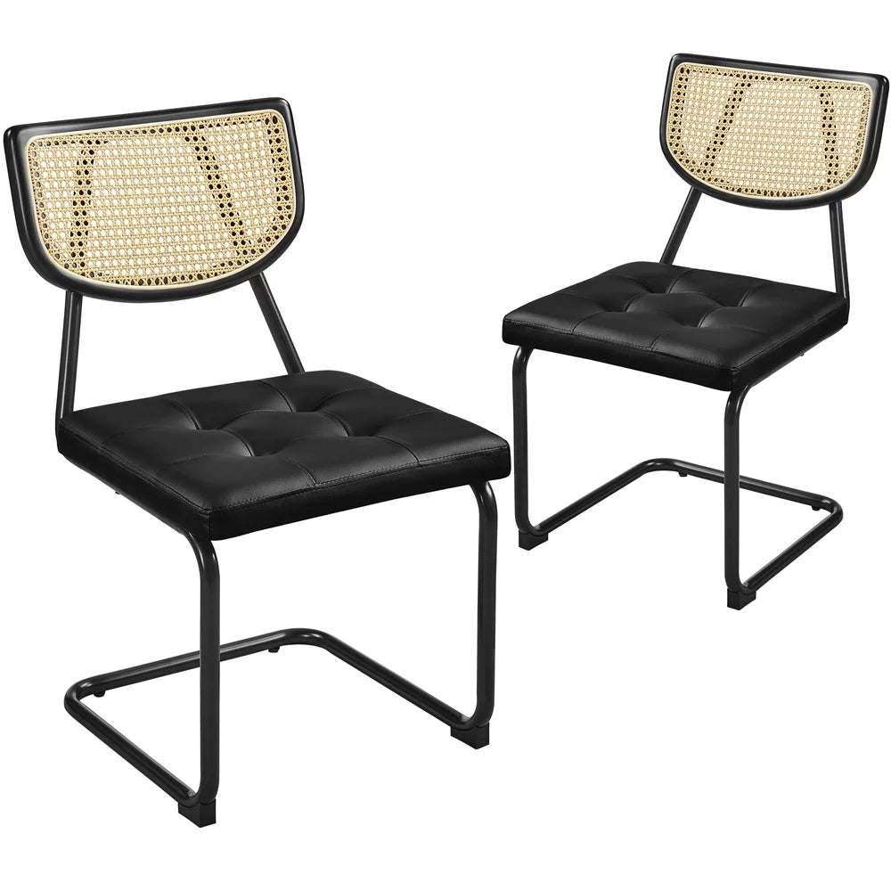 Black Armless Dining Chairs with Mesh Rattan Back X416