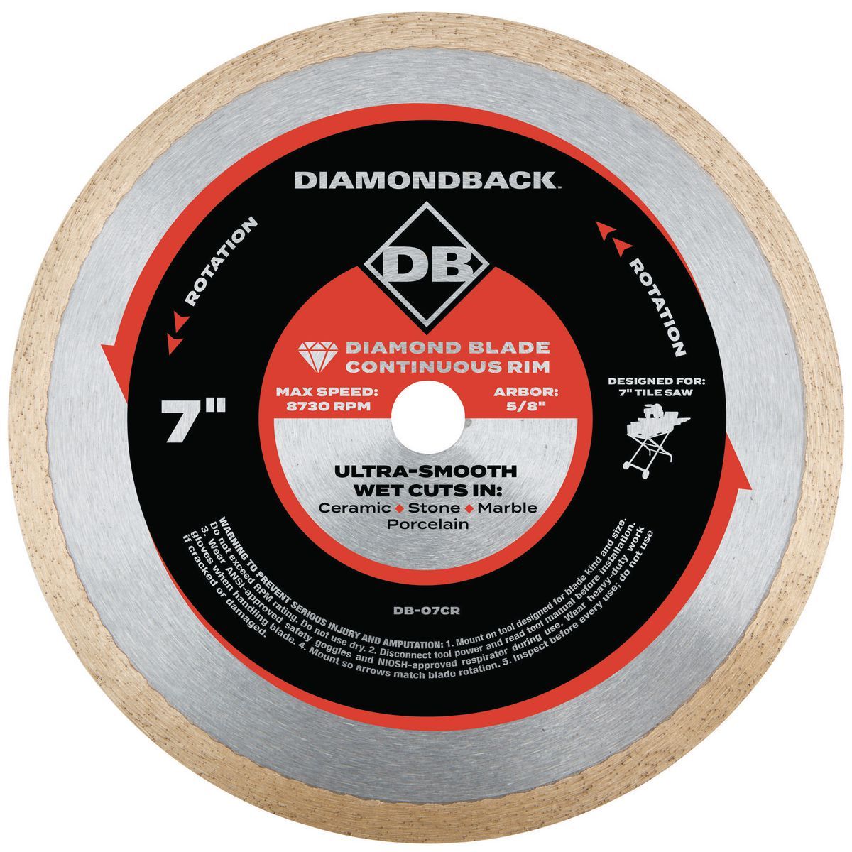 7 in. Continuous Rim Wet or Dry Cut Diamond Blade O220779