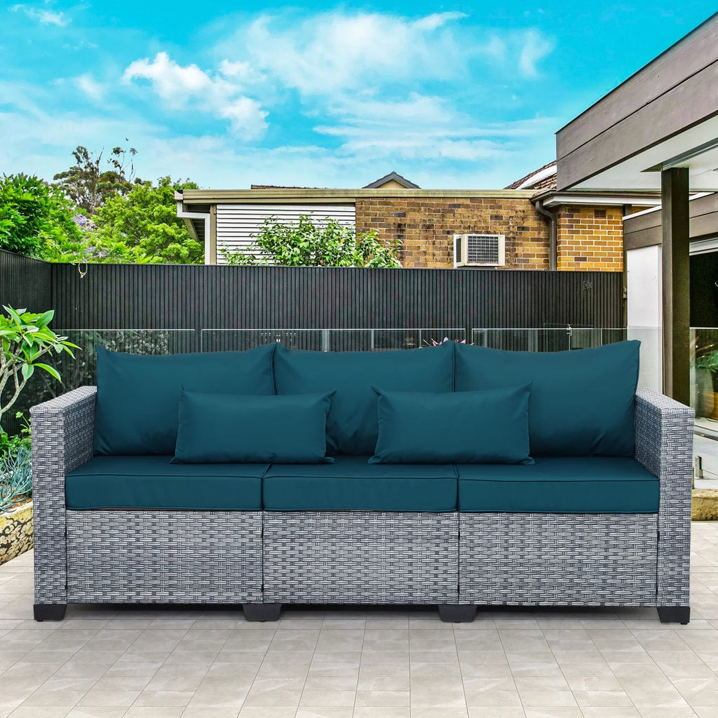 3-Seat Patio Wicker Rattan Sofa with Cushions, Gray R858