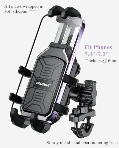 Motorcycle Phone Holder with Vibration Dampener, Adjustable Handlebar Cradle Fit 5.4''-7.2'' Smartphone R4746