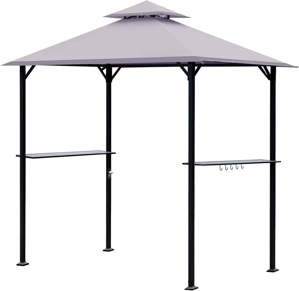 8 x 5 Ft Grill Gazebo with Steel Shelves and LED Lights X755145